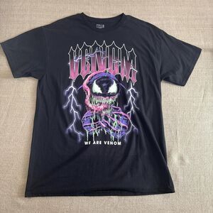 Black Marvel Venom Graphic Tee w/ Lightning Spiderman Avengers